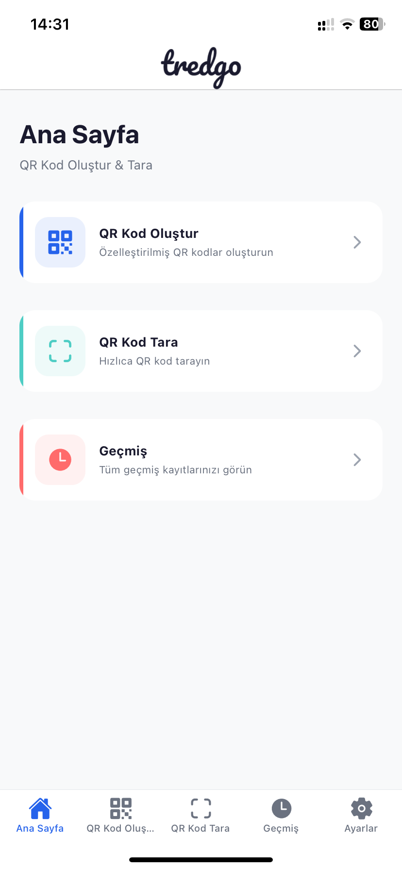 QR Scanner Home Screen